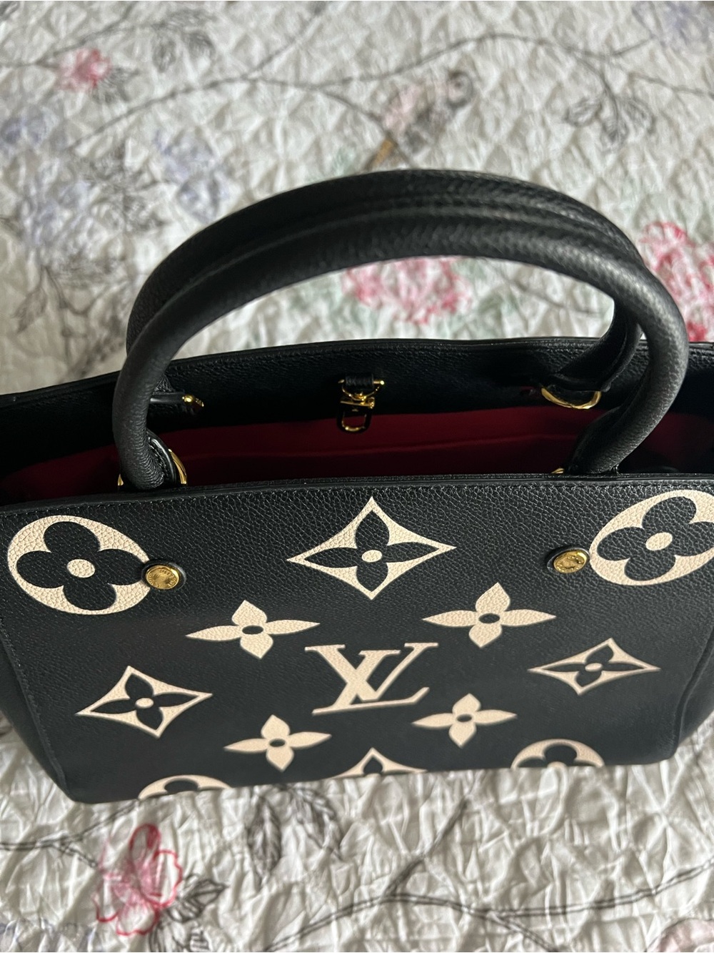 LV Black with Cream Monogram pebble Leather Tote - Picture 6 of 16